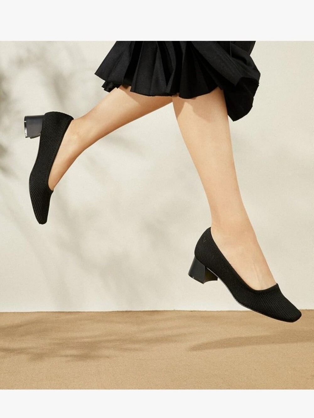 Vivaia Black Knit Block Heel Pumps - Comfortable Everyday Heels - Picture 9 of 9